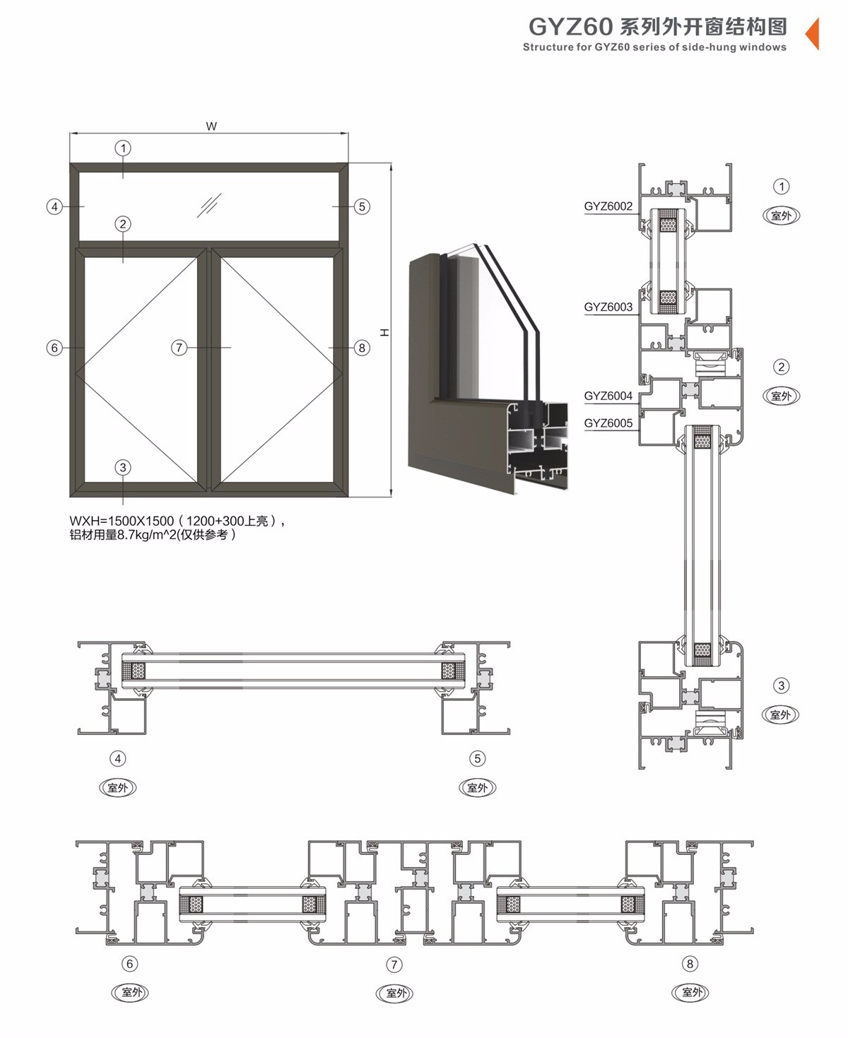 gyt85系列隔热推拉窗结构图_工业铝材|门窗型材|全铝家居|全铝家具
